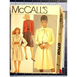 Jacket Dress 14 McCalls 8708 Sewing Pattern VTG 80s Open Front Dressy Knee